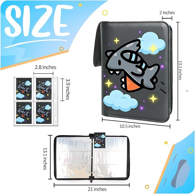 Card Binder 4 Pocket, Trading Card Holder Fits 400 Cards With 50 Removable Sleeves, Portable Collection Card Ablum, Game Card Case book With Zipper for Gift - Deep Grey
