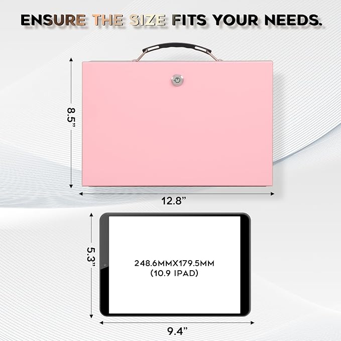 xydled Fireproof Document Box with Key Lock, Fire Safe Box, Pink | Fire and water resistant lock box for documents, passports, cash and valuables, keeping secure at home, 12.8 x 8.5 x 4.5 Inch