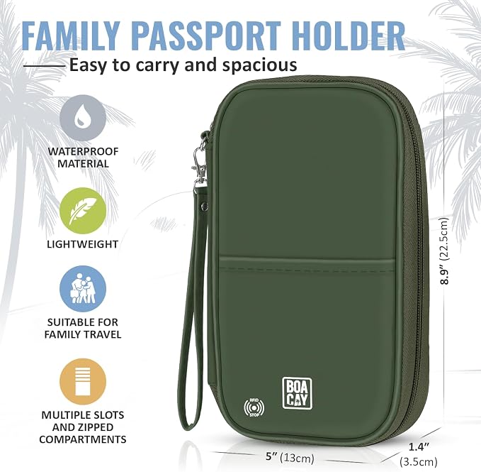 Travel Document Organizer with RFID, Family Passport Holder, Wallet for Women & Men, Portable & Waterproof Case for Cards, Boarding Pass, Money