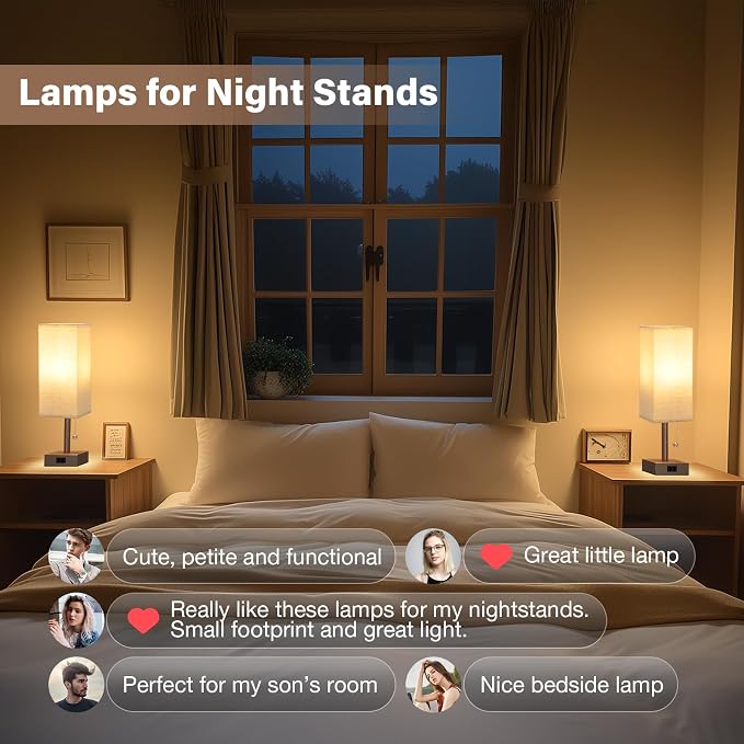 Bedside Lamp for Bedroom Set of 2 - Table Desk Lamp for Nightstand | AC Outlet, 3 Color Temperatures, LED Bulb Included, Pull Chain Design, 14" Rectangular Desk Lamp for Dorm/Office, 2-Pack