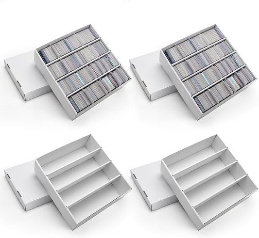RLAVBL 4 Pack Trading Card Storage Box, 3200 Count Cardboard Card Boxes with Dividers for Sports, MTG, TCG, Toploader, 4 Row