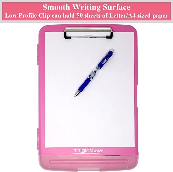 Think2Master Pink Plastic Storage Clipboard with Pencil Holder. | 25% Heavier & 25% Sturdier| Heavy Duty. Must Have for Nurses, Teachers & Classrooms.