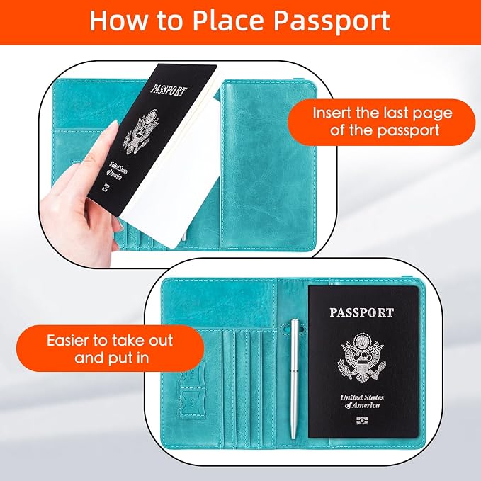 WALNEW Passport Holder for Travel, RFID Passport Cover Wallet for Women Men, PU Leather Passport Book Card Holder Case with Pen, Travelling Essentials for Flying | PU Leather Passport Cover Case with Pen Holder, Travel Must Haves Accessories, Passport ...