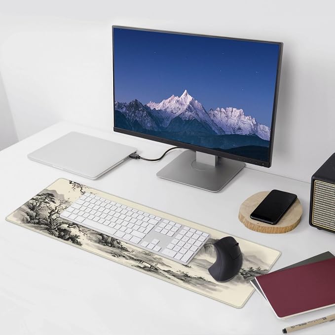 Japanese Cherry Blossoms Gaming Mouse Pad Large Extended Desk Mat Non-Slip Rubber Base Keyboard Pad with Stitched Edges for Office Gaming 31.5x11.8 in