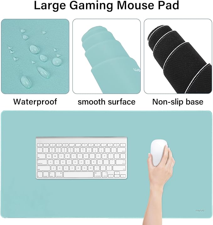 MOSISO Keyboard Mouse Pad Set, Large Gaming Mousepad&Keyboard Wrist Rest&Mouse Wrist Rest&Coaster, Ergonomic Non-Slip Mousepad&Easy Typing Cushion with Memory Foam for Home Office, Aquamarine