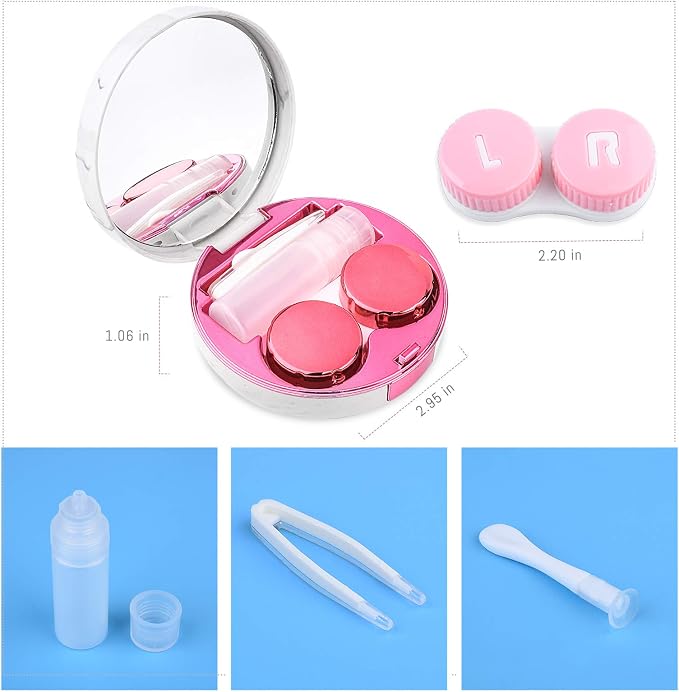 cauyuan Cute Contact Lens Case Portable Travel Box | with Mirror Tweezers Remover Tool Solution Bottle for Office and Outdoor