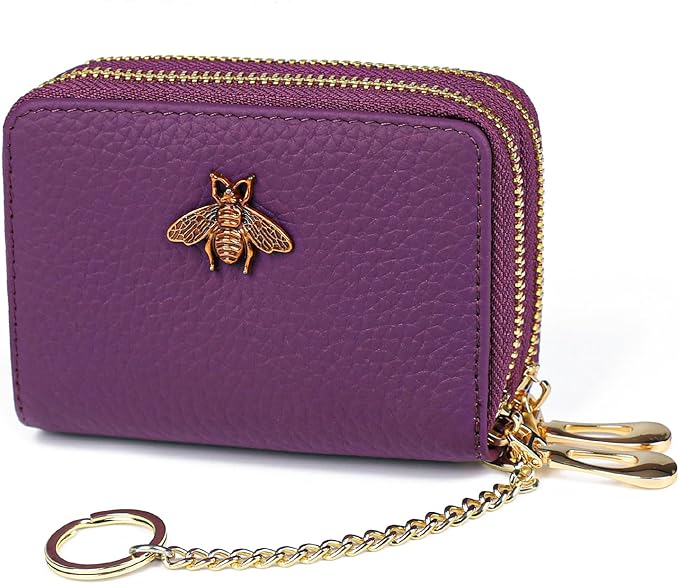 imeetu RFID Credit Card Holder, Small Card Wallet Women, Leather Card Case | Genuine Leather Women's Card & id Cases, Change Coin Purse with Zipper Keychain id Window, 20 Colors & 3 Styles, Daily, Gifts