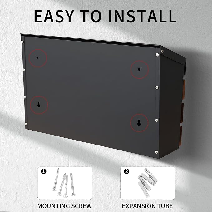 Wall Mount Mailbox for House Outside, Large Capacity Mailbox Drop Box, Galvanized Steel and Rust-Proof Metal Post Box, 15.74"x9.84"x4.33", Wood