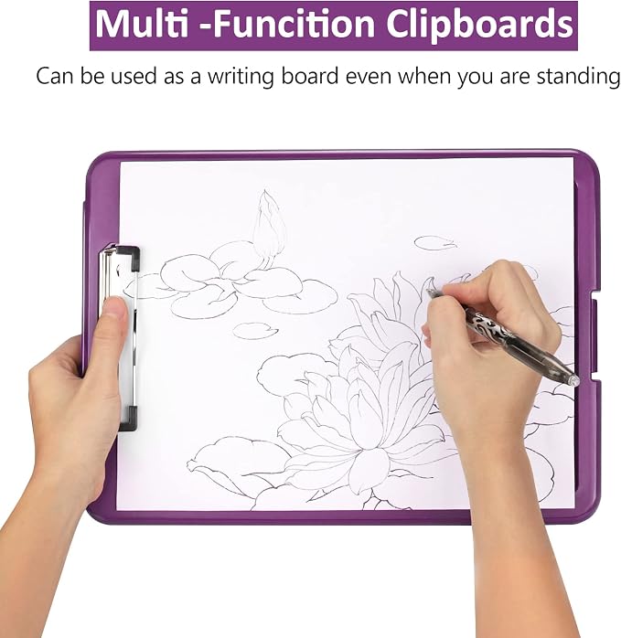 A4 Clipboards, Folder Clipboard with Storage, Folio Plastic Clipboard with Low Profile Clip, File Binder Clipboard Case, Waterproof Nursing Clipboards Foldable Case for Office Work (Dark Gray-Purple)