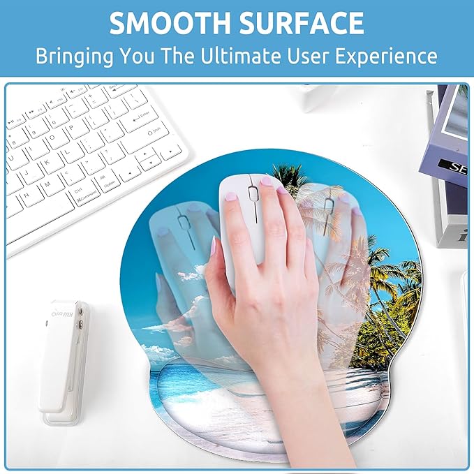 KONVINIT Ergonomic Mouse Pad with Wrist Rest, Small Mousepad with Non-Slip Rubber Base and Smooth Surface, Beach Mouse Pads for Desk, Office Desk Accessories