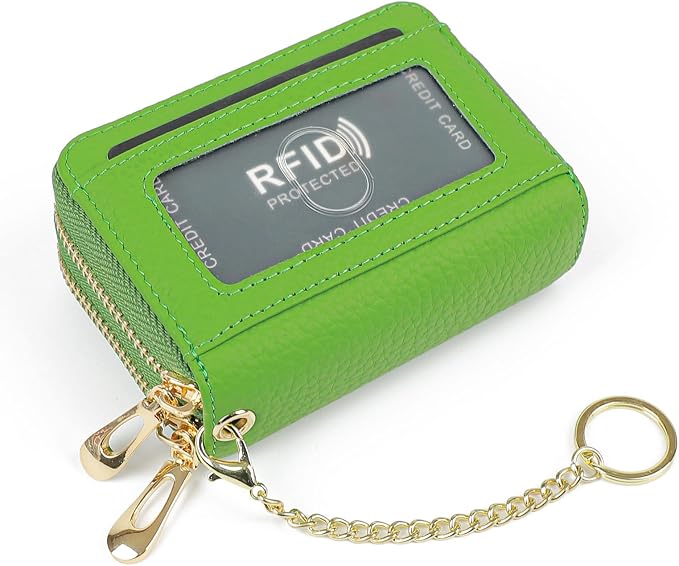 imeetu RFID Credit Card Holder, Small Card Wallet Women, Leather Card Case | Genuine Leather Women's Card & id Cases, Change Coin Purse with Zipper Keychain id Window, 20 Colors & 3 Styles, Daily, Gifts