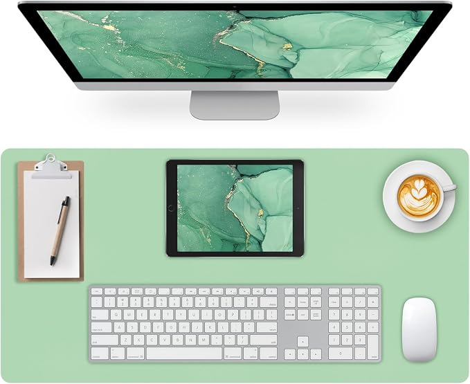 Leather Desk Pad Mat, Green Desk Mat, 31.5" x 15.7" | Non-slip and Waterproof Computer Mat, Large Desk Protector for Office/Home, Desk Accessories