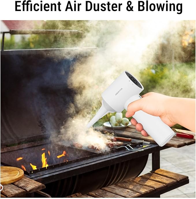 REIKIYA 14KPA High Power Mini Car Vacuum Computer Keyboard Cleaner and Blower Cordless Portable Handheld Vacuum & Compressed Air Duster 2in1 with Green LED Light& Multi-Nozzles for Car Home Office