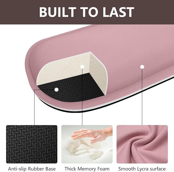 Wrist Rest for Computer Keyboard, Keyboard+Mouse Wrist Support | 2 Piece Memory Foam Keyboard Wrist Rest, Ergonomic Design Wrist Support for Hand and Arm Easy Typing Pain Relief, Dusty Pink