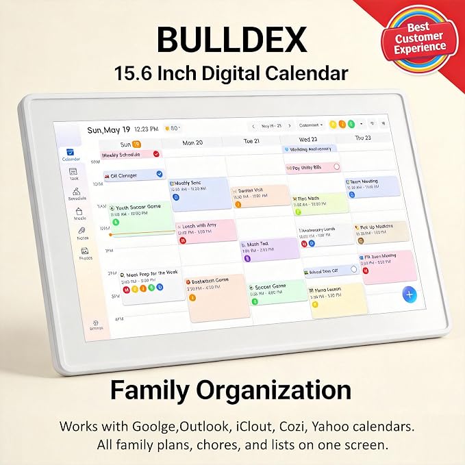 15.6 Inch Digital Family Calendar Organizer, Wall-Mountable and Tabletop Design, Smart Schedule Planner with Photo Frame Function, Grey