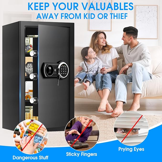 6.1 Cuft Heavy Duty Fire Security Home Safe Box, Large Floor Safe with Digital Keypad & Key Lock, Fire Proof Safes for Home with Three Removable Shelf, Anti-theft Tall Safes for Money, Cash, Documents