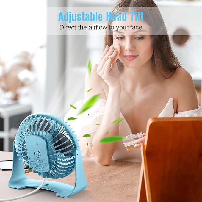 BESKAR USB Small Desk Fan, Portable Table Fans with 3 Speeds Strong Airflow | Quiet Operation and 360°Rotate, Personal Cooling Fan for Home, Office, Bedroom, 3.9 ft Cord