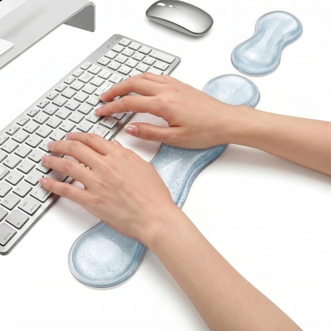 Wrist Rest for Keyboard and Mouse, Ergonomic Mouse Hand Rest Set, Cute Glitter Cloud Keyboard Pad with Wrist Support, Gel Desk Decor Accessories for Office Gaming School (Blue)