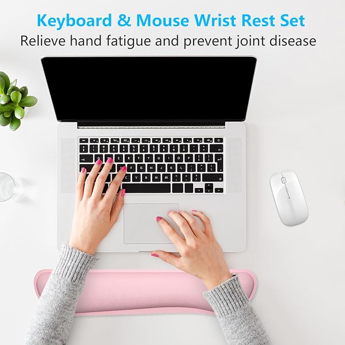 Dapesuom Enlarge Keyboard Wrist Rest, Cute Memory Foam Keyboard Wrist Cushion for Computer Desk Mats Support, Typing Pain Relief Ergonomic Mouse Pad Rests with Non-Slip Base for Gaming, Laptop, Pink