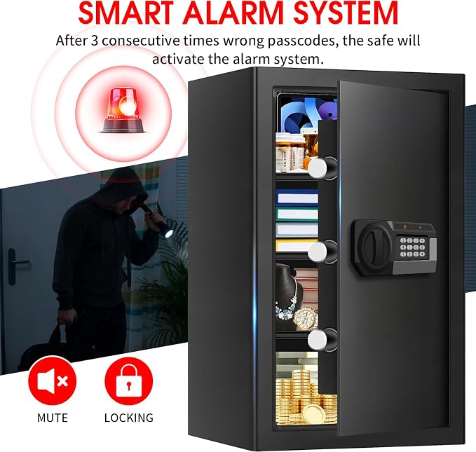 5.1 Cuft Large Home Safes Water and Fireproof with Digital Keypad & Key Lock, Fire Security Safes with 3 Removable Shelves, Anti-Pry Safe Box for Money Documents Jewelry, 23.62"H x14.96"W x 12.2"D