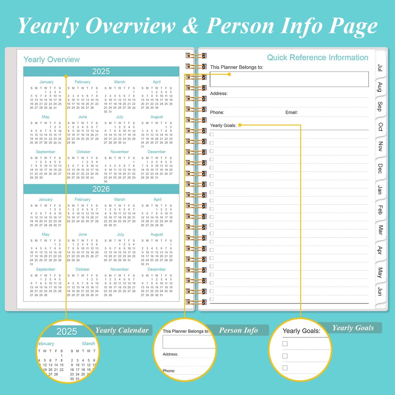 2025-2026 Appointment Book & Planner - Hourly Planner from July 2025 - June 2026, Weekly Appointment Book 2025-2026 with 30-Minute Interval, 6.4" x 8.5", Teal Floral