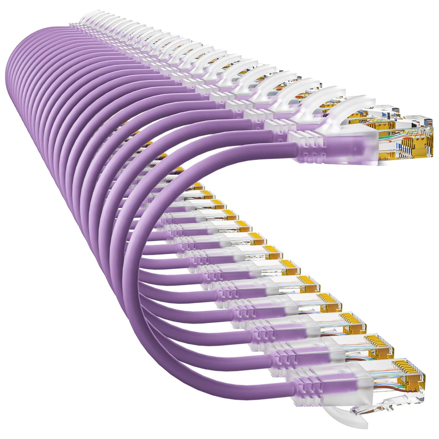 Cat6a Patch Cables 2ft (24 Pack) Slim, Cat6 Ethernet Patch Cable Pure Copper, Flexible Cat 6 Patch Cable 550MHZ 10G, Space-Saving Cat 6A Network Cables for Patch Panel, Purple
