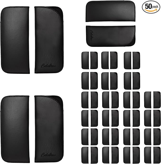 Calabria Half Slip-in Soft Eyeglass Case PU Leather Felt Black Men Women Vertical Flat Eye Glasses Pouch Sunglasses Holder - 50PACK