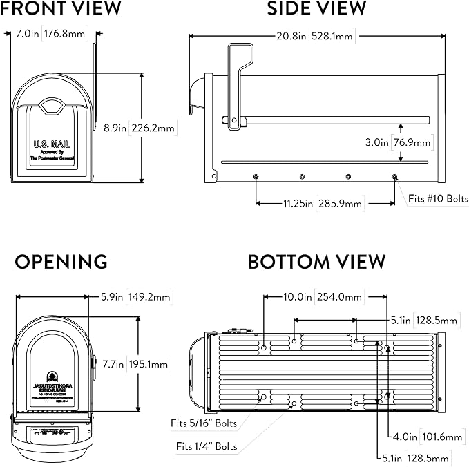 Architectural Mailboxes 8830B-10 Winston Nickel Flag Post Mount Mailbox, Medium, Black | Galvanized steel build for outside with weather-resistant build and rust-resistant powder-coat finish. USPS approved.