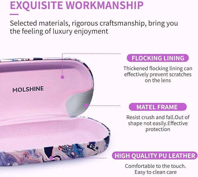 molshine Hard Shell Sunglasses Case,Classic Large Glasses Case for Women Men,Sunglass Eyeglasses