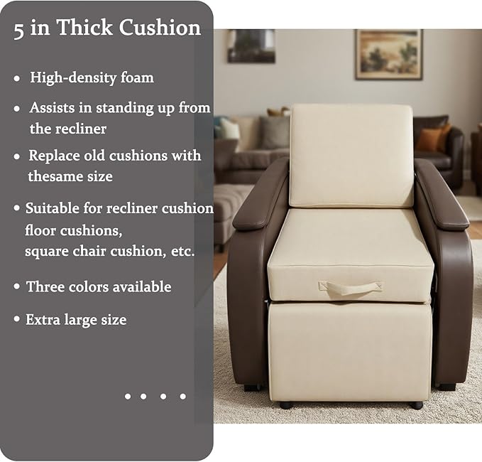 Recliner Cushion for Elderly, 20'' x 20'' x 5" Thick for Seniors Recliners Booster Seat Cushions High-Density Foam Couch, Chairs Support Pad Relief Pain Pressure (Beige)