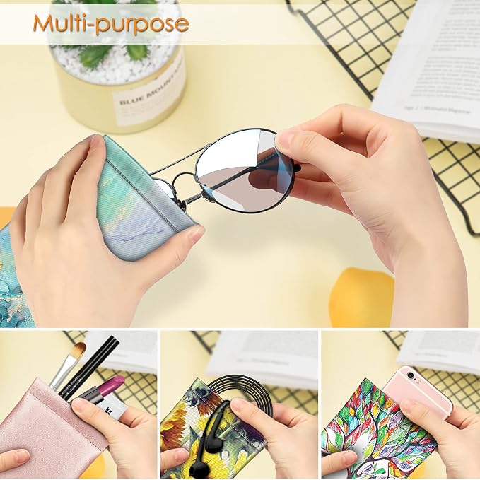 FINTIE Soft Eyeglasses Case with Cleaning Cloth, Portable Squeeze Top Vegan Leather Glasses Pouch, Sunglasses Eyewear Bag
