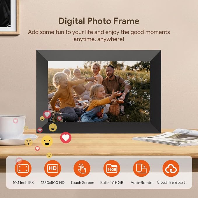 Uhale Digital Picture Frame 10.1, WiFi Digital Photo Frame with App | WiFi app sharing, 10.1-inch HD touch screen, 16GB storage, auto rotate, gift for mom,parents,Grandparents