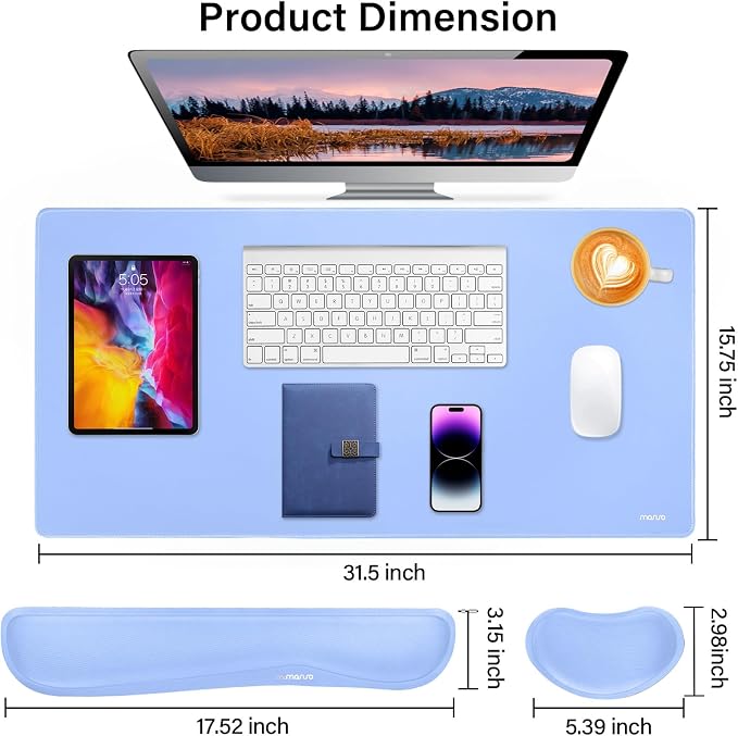 MOSISO Keyboard Mouse Pad Set, Gaming Mouse Pad&Keyboard Wrist Rest | Ergonomic Wristrests with Memory Foam Home Office Easy Typing Cushion Non-Slip Mousepad, Air Blue