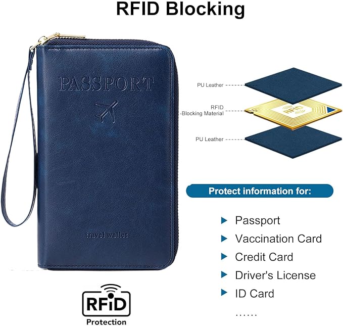 Passport Holder for Travel Women and Men RFID Blocking Passport Holder with Zipper Multi-functional Passport Wallet Passport Case Passport cover Travel Essentials
