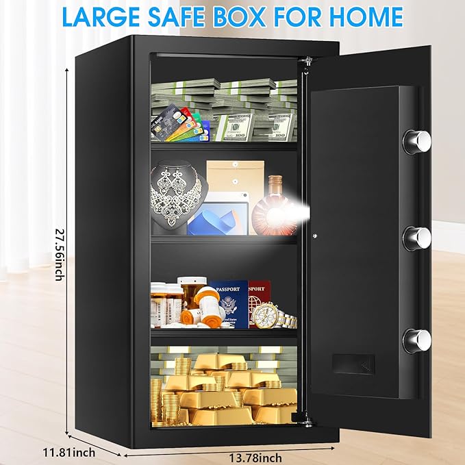 6.1 Cuft Large Fireproof Safe for Documents, Digital Security Personal Safety Box with Programmable Keypad, Spare Keys and Removable Shelf, Anti-Theft Fire Safe Box for Home Money Firearm Medicine