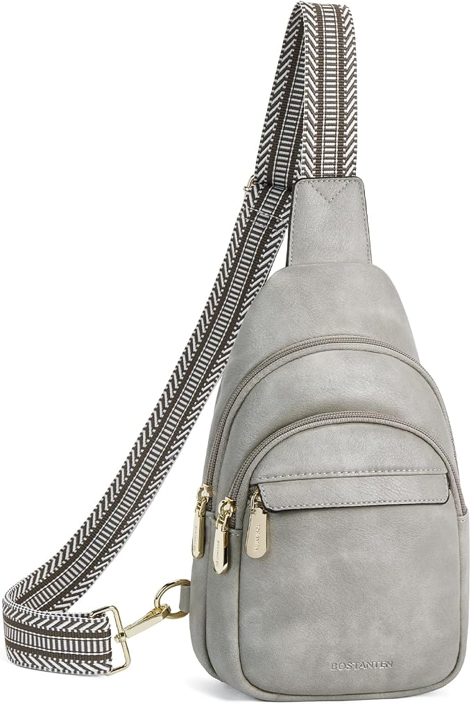 BOSTANTEN Sling Bag for Women Leather Crossbody Bags Fanny Pack Chest Bag for Travel | Adjustable Wide Strap, Small, Anti Theft, Lightweight, Multi Pockets and Carrying Way, Card Slot, Cute Trendy for Everyday