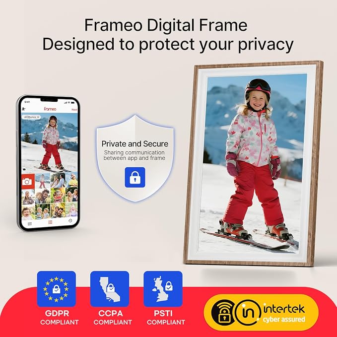 Frameo 10.1" Digital Picture Frame, Smart WiFi Digital Photo Frame with 1280x800 HD IPS Touch Screen 32GB Storage Auto-Rotate Wall Mounted, Share Photos/Videos Remotely(Brown&White)