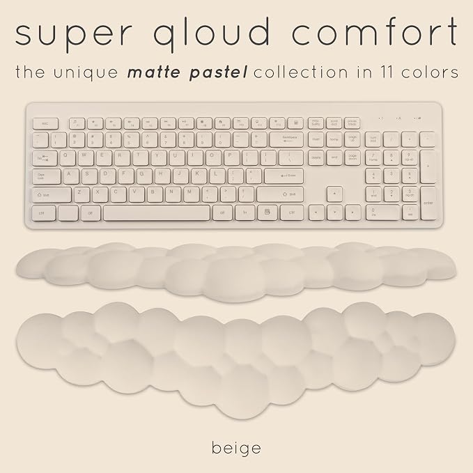 Cloud Keyboard Wrist Rest – Create-ables Qloud Cloud Wrist Rest for Computer Keyboard and Mouse, Ergonomic Memory Foam Wrist Pad with Non-Slip Base, Includes Cloud Mouse Pad – Beige