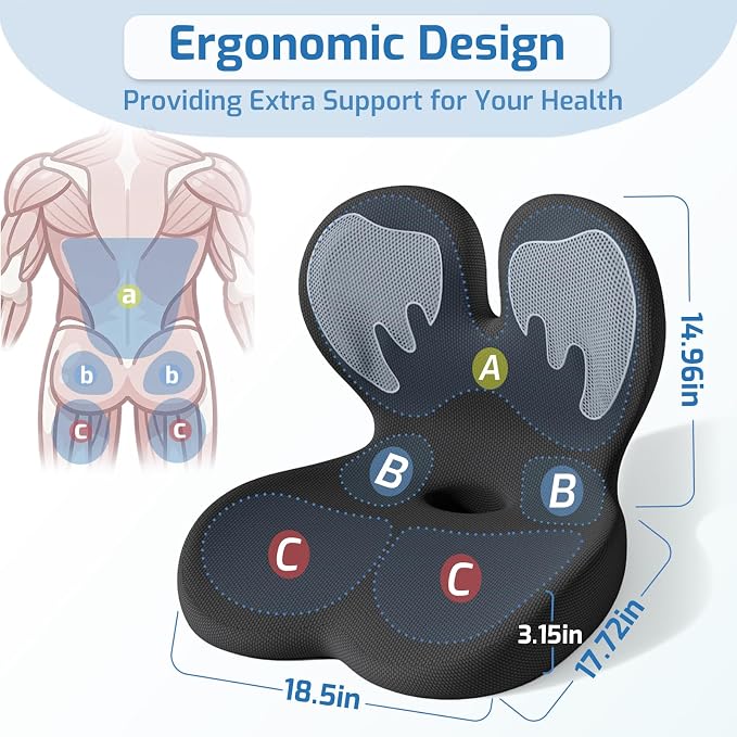 Seat Cushion, Office Chair Cushion with Lumbar Support Pillow, Memory Foam Car Cushions, for Long Sitting, Tailbone & Back Pressure Relief,Sciatica Pad for Office, Car, Home Chairs