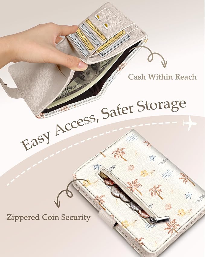 Slohif Airtag Passport Holder Cover Wallet Case for Travel Women - Leather RFID Blocking Passport Book Multiple Personalized Organizer Slim Portable Carrier Card Slots Protector Sleeve Stamp