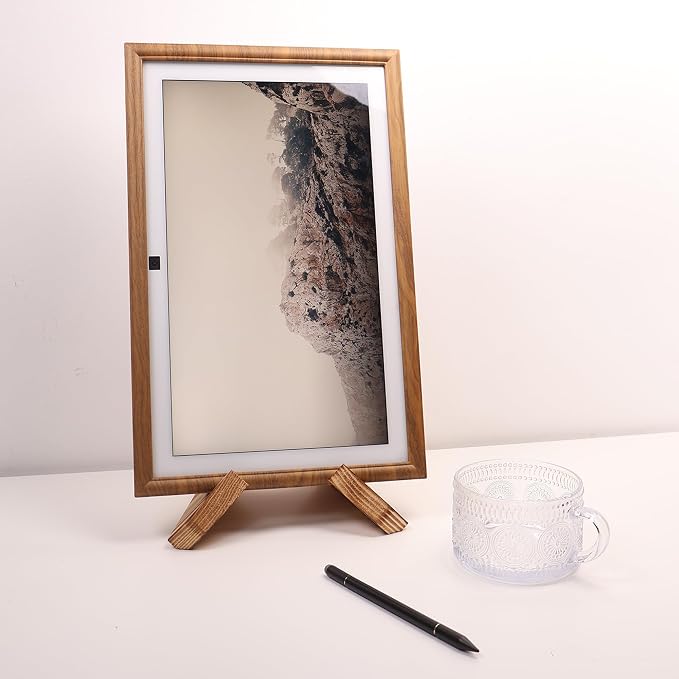 Light Wooden Grain Frame Decoration for Show 15,Solid Wood Desktop Stand for show15,the Stand Also for Cookbook in Kitchen,Combination Set of Frame and Stand(Light Wood Grain Color)