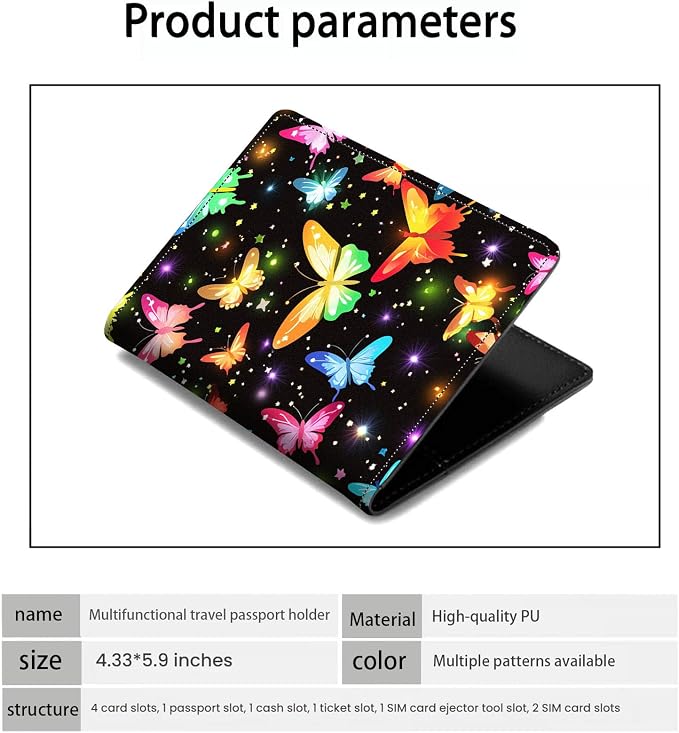 Passport Holder Wallet Cover Case,RFID Blocking Passport Cover,Large Capacity Travel Wallet with Multi Card Slots (Colorful Butterfly)