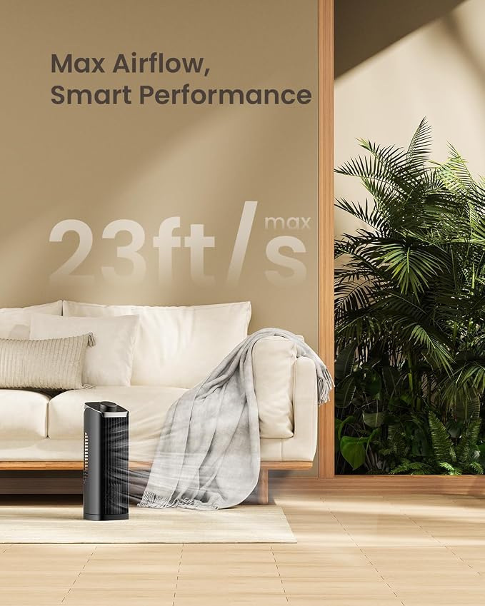 PNTCK Tower Fan for Bedroom, 13.1'' Quiet Desk Fan with 23ft/s, 3 Speeds, 70° Oscillating Fans with Knob Control, Portable Table Fans Bladeless Fan for Indoor Room, Home, Office, Desktop