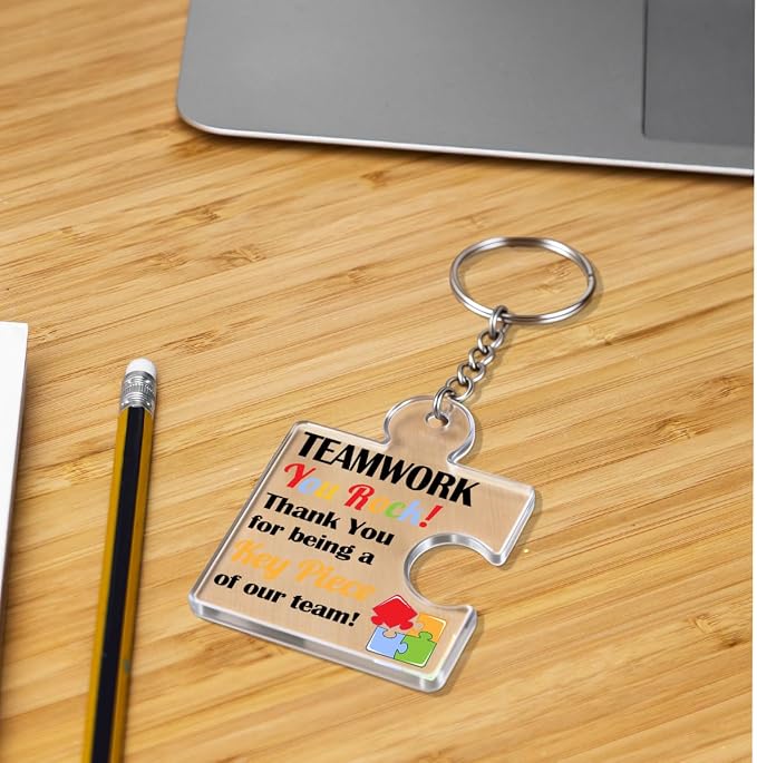 Team Appreciation Gifts Bulk Thank You Keychains for Coworkers | Gift Set for Employee, Staff, Teachers, Teamwork Puzzle Piece Keyring, Acrylic