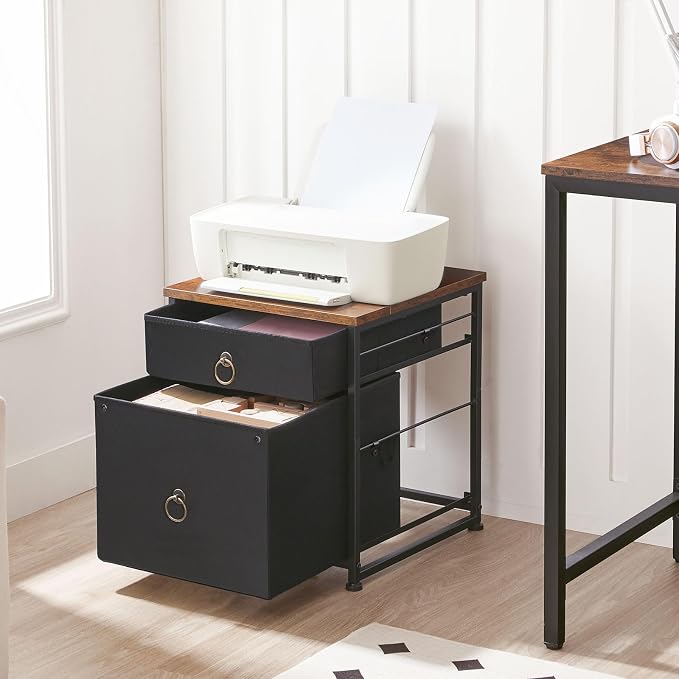 HOOBRO File Cabinet, 2-Drawer Vertical Mobile Office Cabinet, Rolling Printer Stand, for A4/Letter Size Files, Nonwovens Drawer, for Home Office, Rustic Brown and Black BFK21WJ01