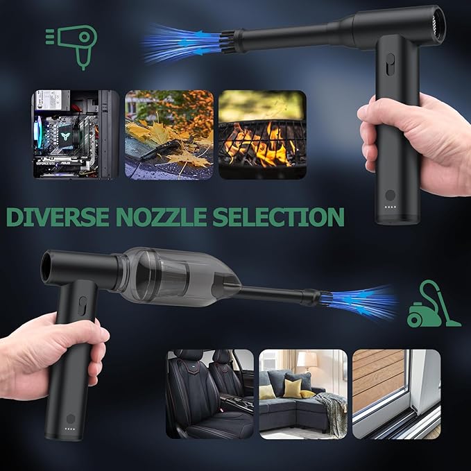JiGiU 2 in 1 Electric Air Duster and Mini Vacuum 125000rpm Air Blower Compressed Air Duster Cordless Air Blower Electric Duster with 4 Nozzles for Keyboard Car Electric Devices Cleaning