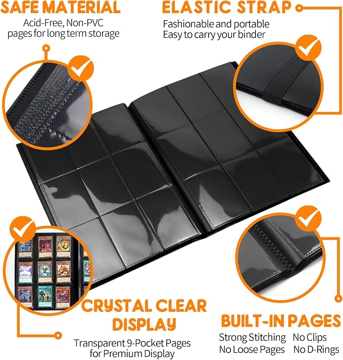 Trading Card Binder 9 Pocket, 360 Card Waterproof Folder with Side Loading Sleeves, Sturdy Card Collection Album for MTG, TCG, Game Cards & Sports Cards,10 Pack, Black