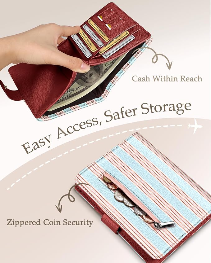 Slohif Airtag Passport Holder Cover Wallet Case for Travel Women - Leather RFID Blocking Passport Book Multiple Personalized Organizer Slim Portable Carrier Card Slots Protector Sleeve Stamp