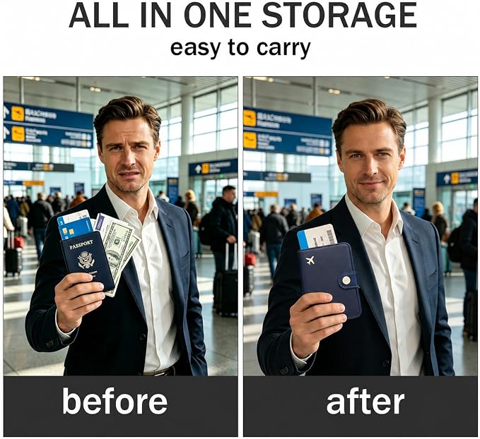 Passport Holder RFID Blocking Travel Wallet, Navy Blue | Passport Cover with Multiple Card Slots, Water-Resistant & Easy-Carry, Must-Have Travel Accessory for Men & Women.