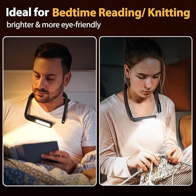 Neck Reading Light Book Lovers Gifts,Rechargeable Book Light for Reading at Night in Bed Reading Accessories, Crochet Accessories Knitting Gifts for Mom Christmas Stocking Stuffers for Men Women